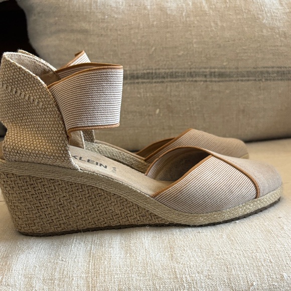 Anne Klein Beige Elastic Ankle Wedge Espadrilles - Picture 7 of 9